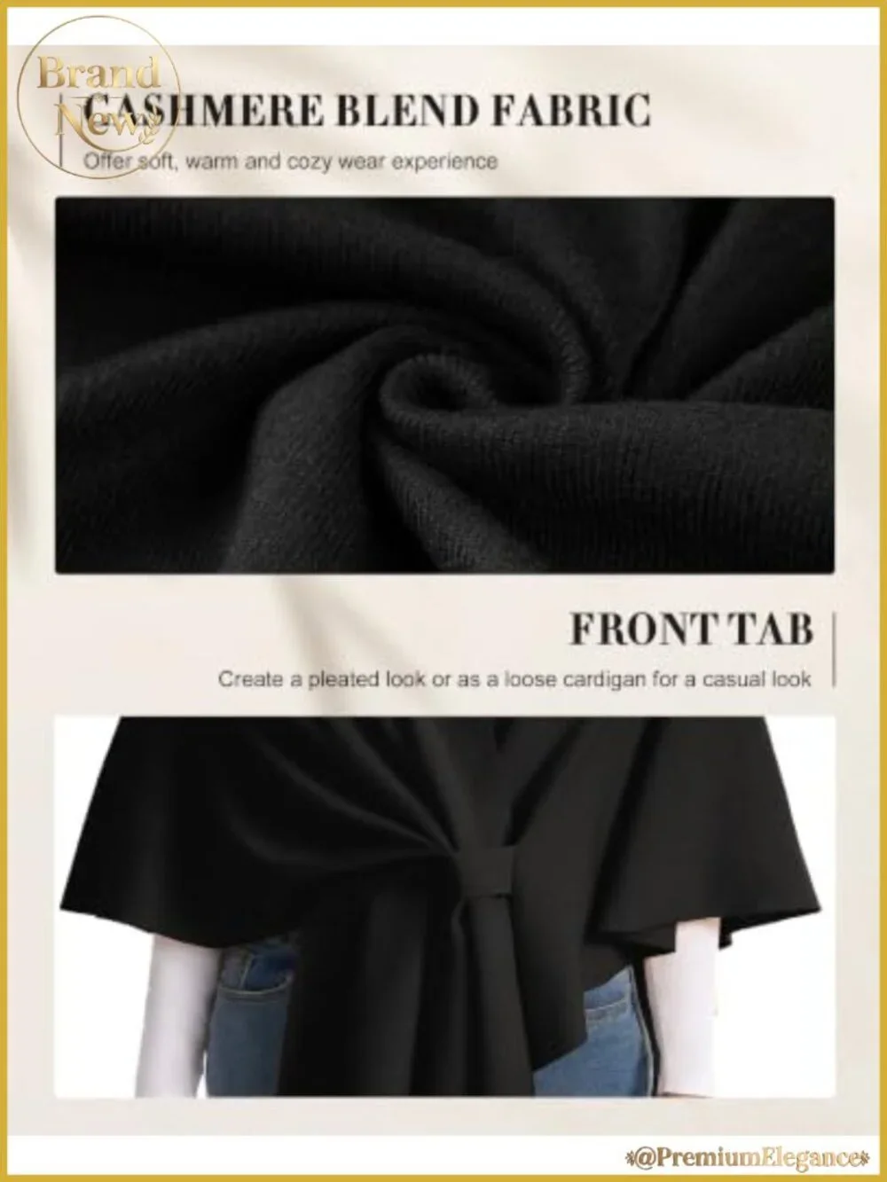 Cashmere Blend Shawl Wrap Open Front Poncho Sweater Knit Ruana